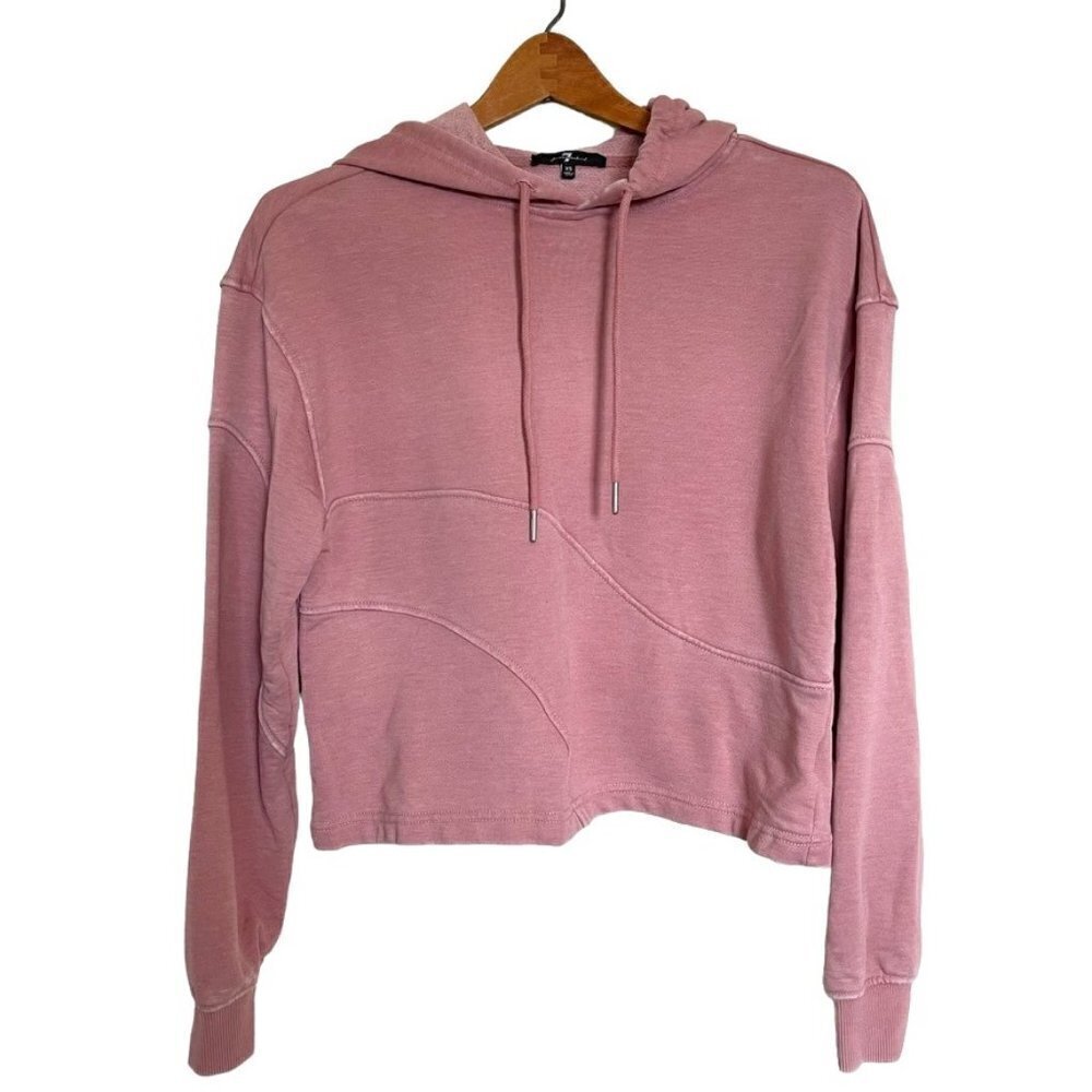 7 For All Mankind Mineral Washed Dusty Pink Hooded Sweatshirt Size X-Small
